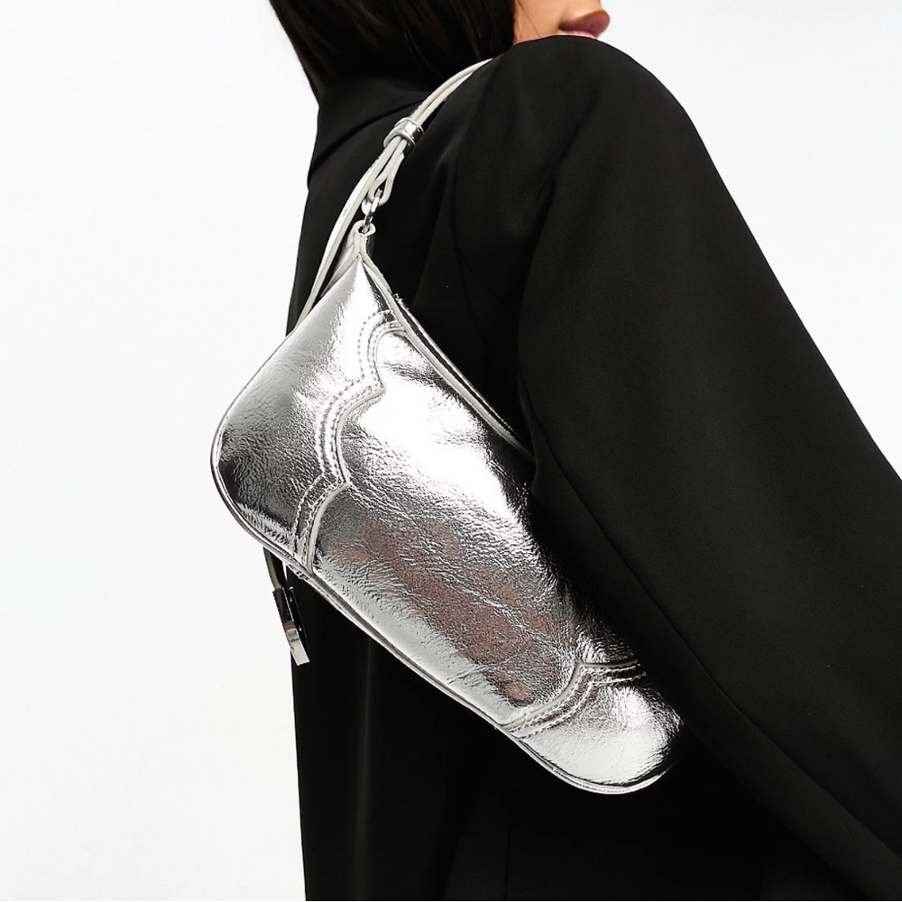 Mango metallic silver shoulder Purse